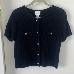 Black Short Sleeve Cardigan with Gold Buttons
